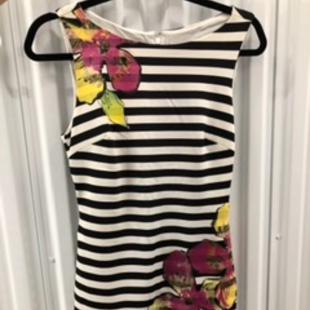 Cache Bodycon Stripy Floral Dress, Size 6 - image 1